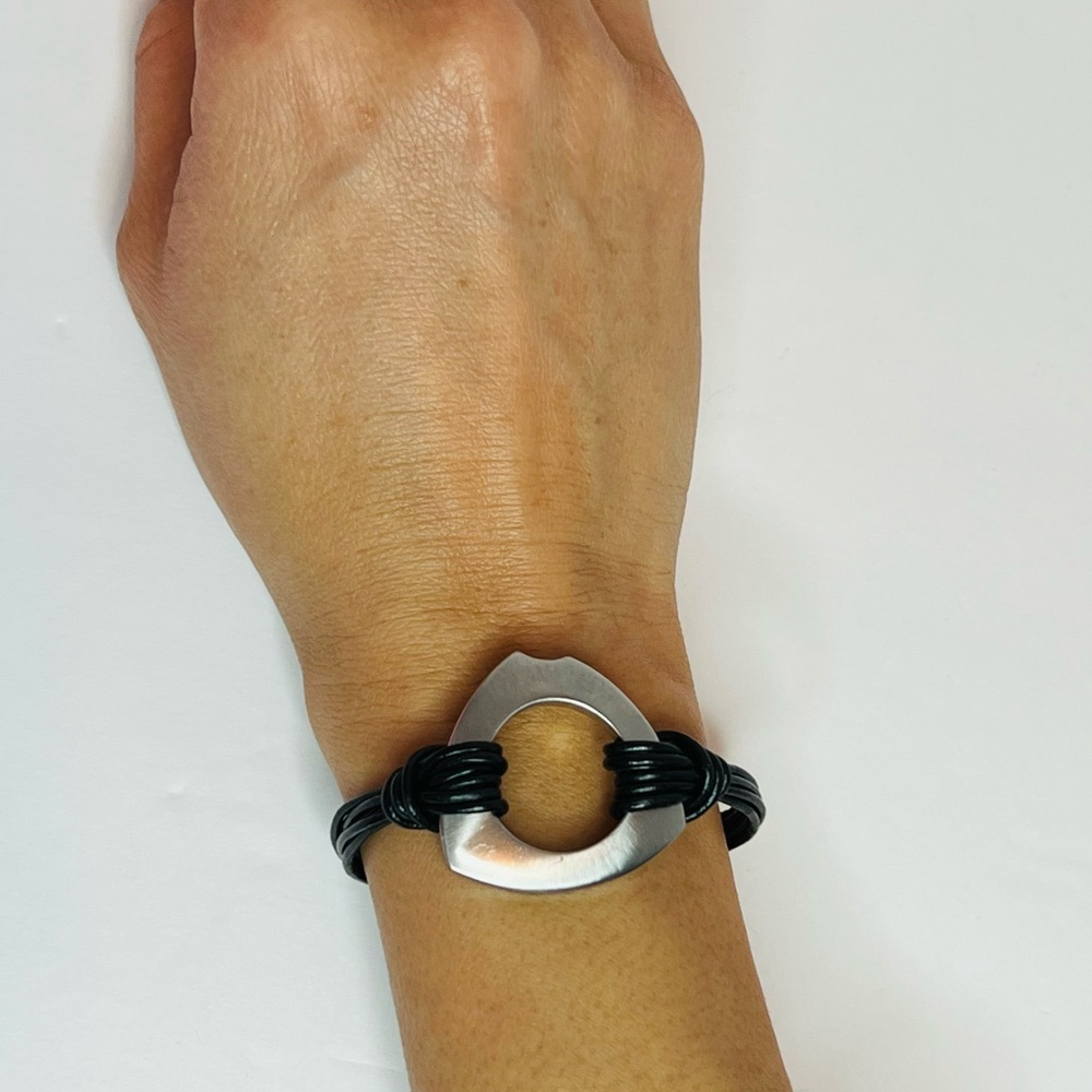 Original Steel design Black leather bracelet